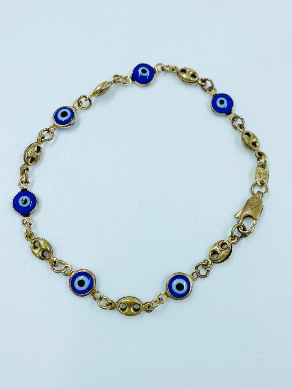 Vintage 18K GF Gold Filled Mariner Link Evil Eye Protection Bracelet